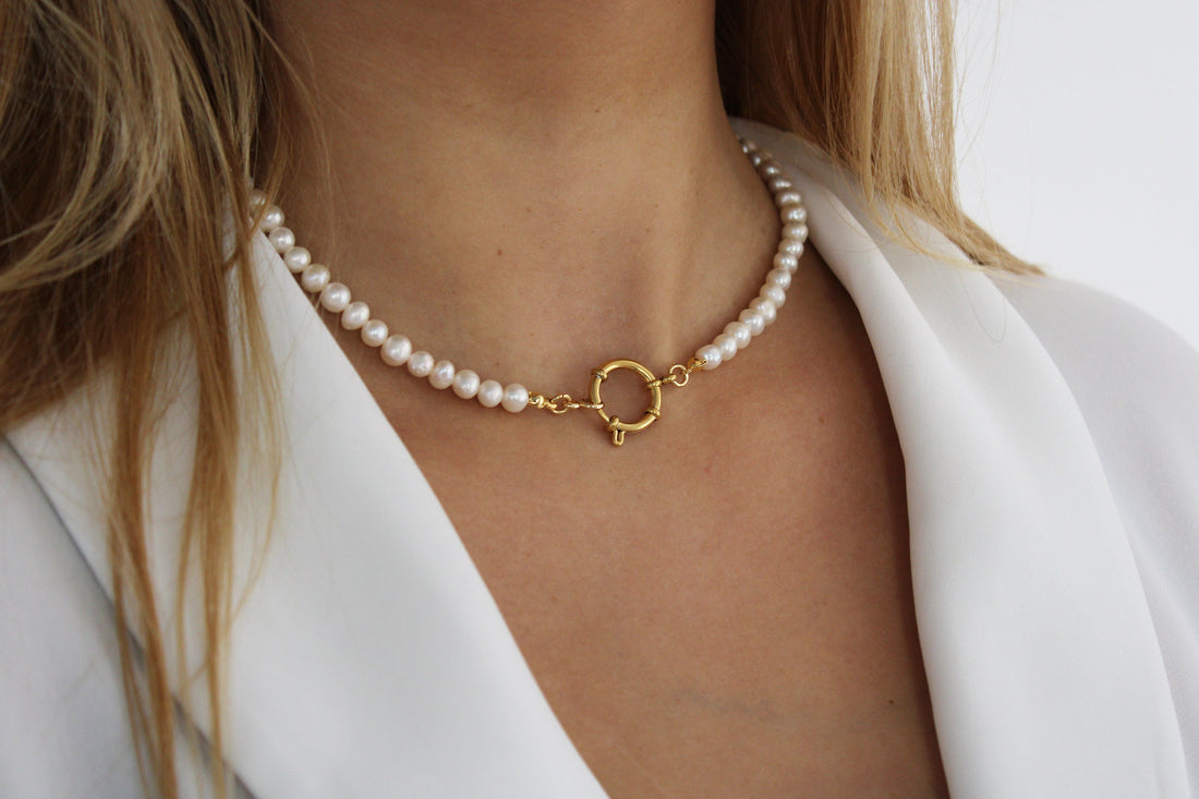 Ariel | Collier en perles d'eau douce et acier inoxydable doré
