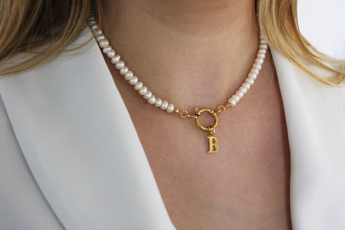 ARIEL personnalisé | Collier personnalisé en acier inoxydable et perles d'eau douce