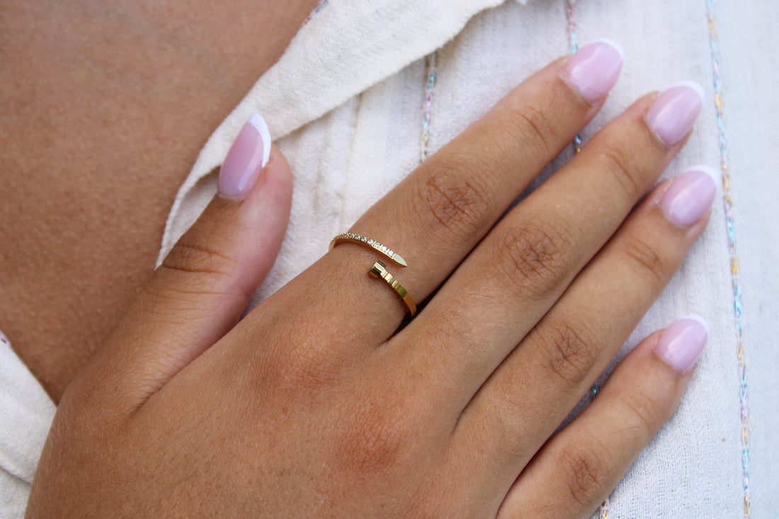 Aurianne | Bague en acier inoxydable et zircons