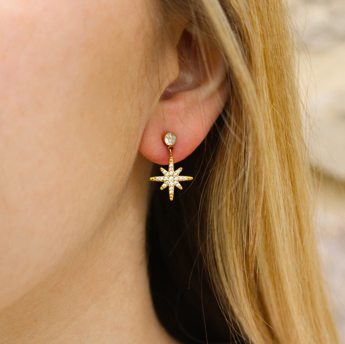 Agathe | Boucles d'oreilles étoiles en acier inoxydable et zircons