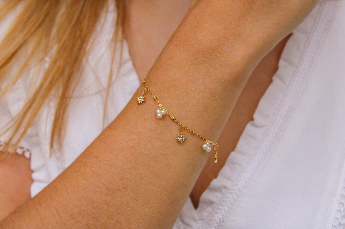 Agathe | Bracelet en acier inoxydable, perles et zircons