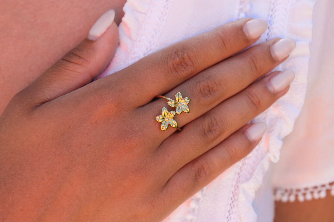 Bella | Bague double fleurs en acier inoxydable
