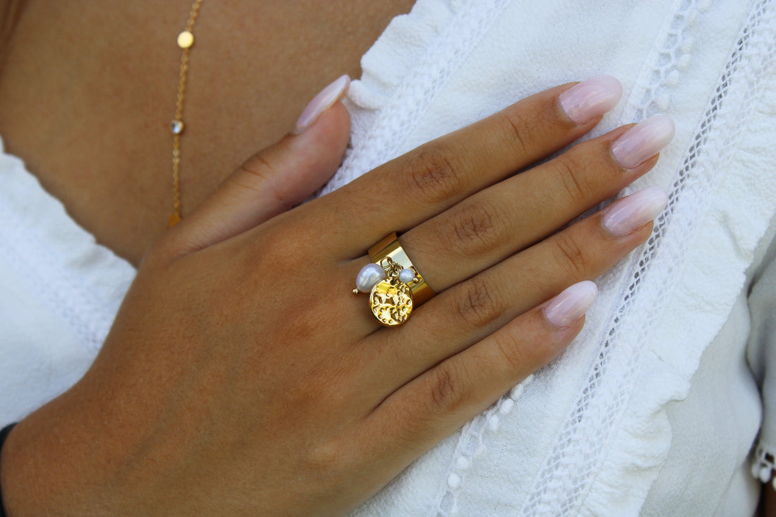 Bianca | Bague en acier inoxydable et pierre naturelle