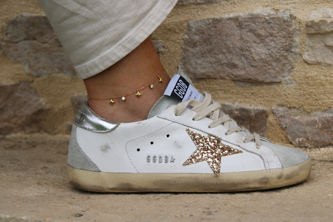 Célia | Bracelet de cheville en acier inoxydable et zircons
