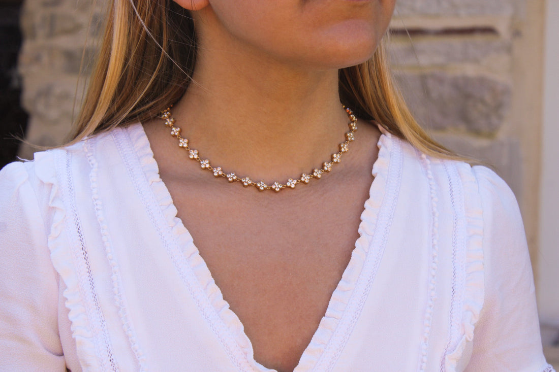 Enora | Collier tréfles en acier inoxydable et zircons