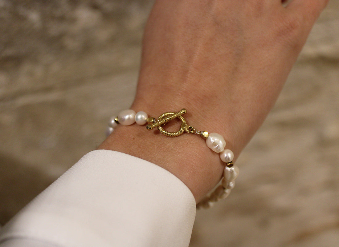 Gabrielle | Bracelet en perles d'eau douce et acier inoxydable