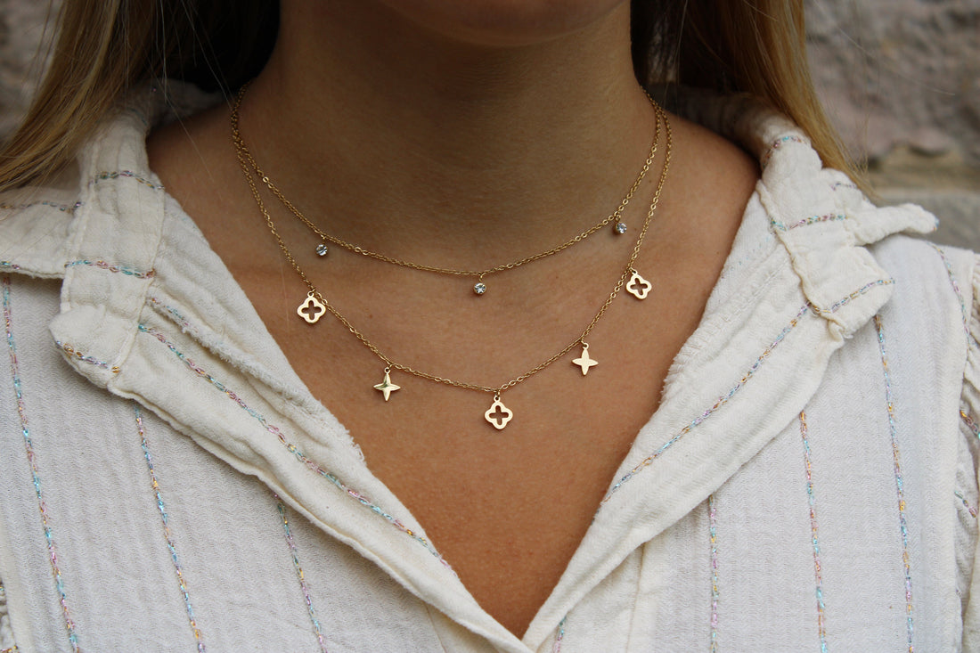 Léna | Collier double rang en acier inoxydable et zircons