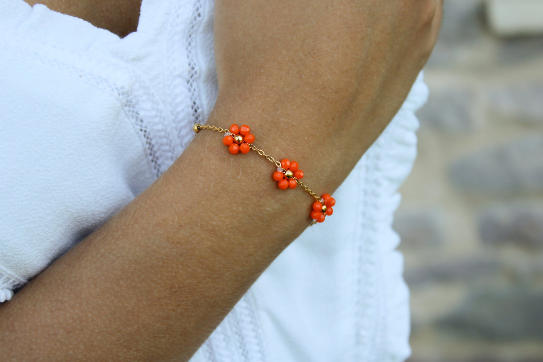 Marguerite | Bracelet en acier inoxydable et perles
