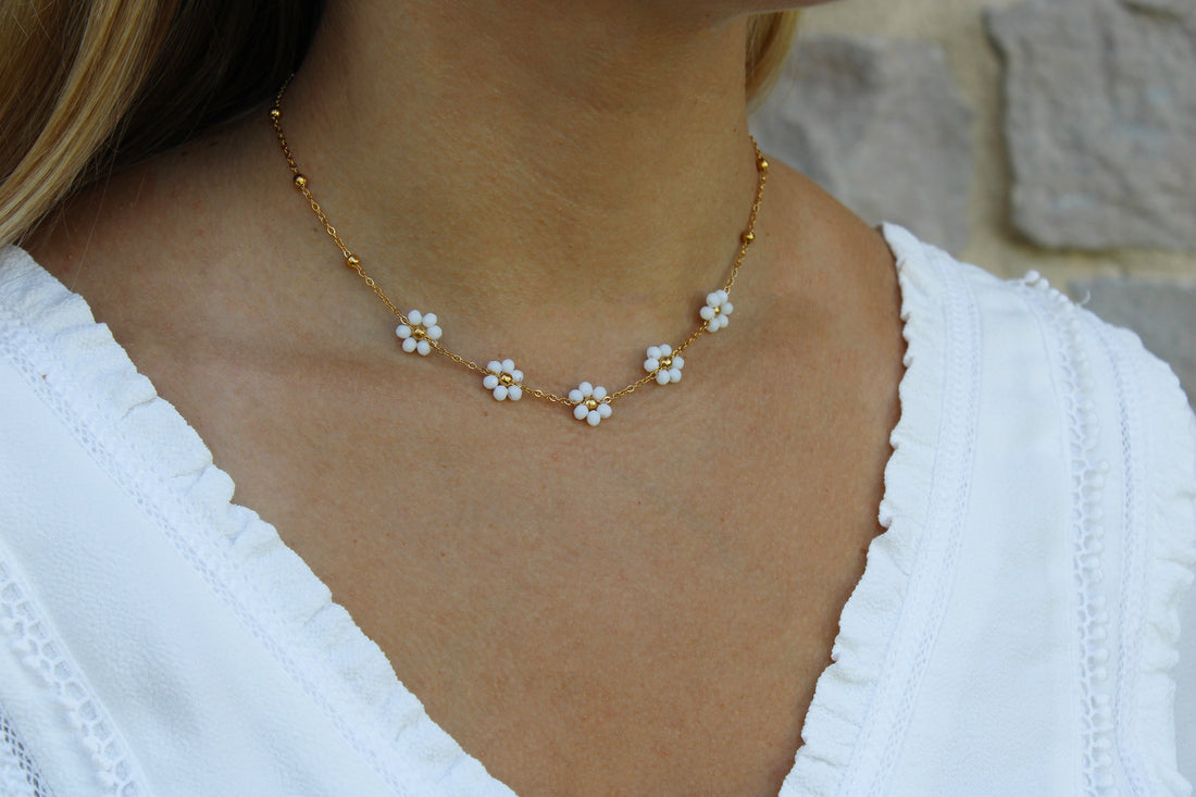 Marguerite | Collier en acier inoxydable et perles