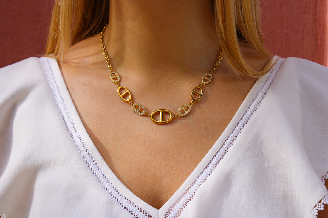 Melia | Collier en acier inoxydable et zircons