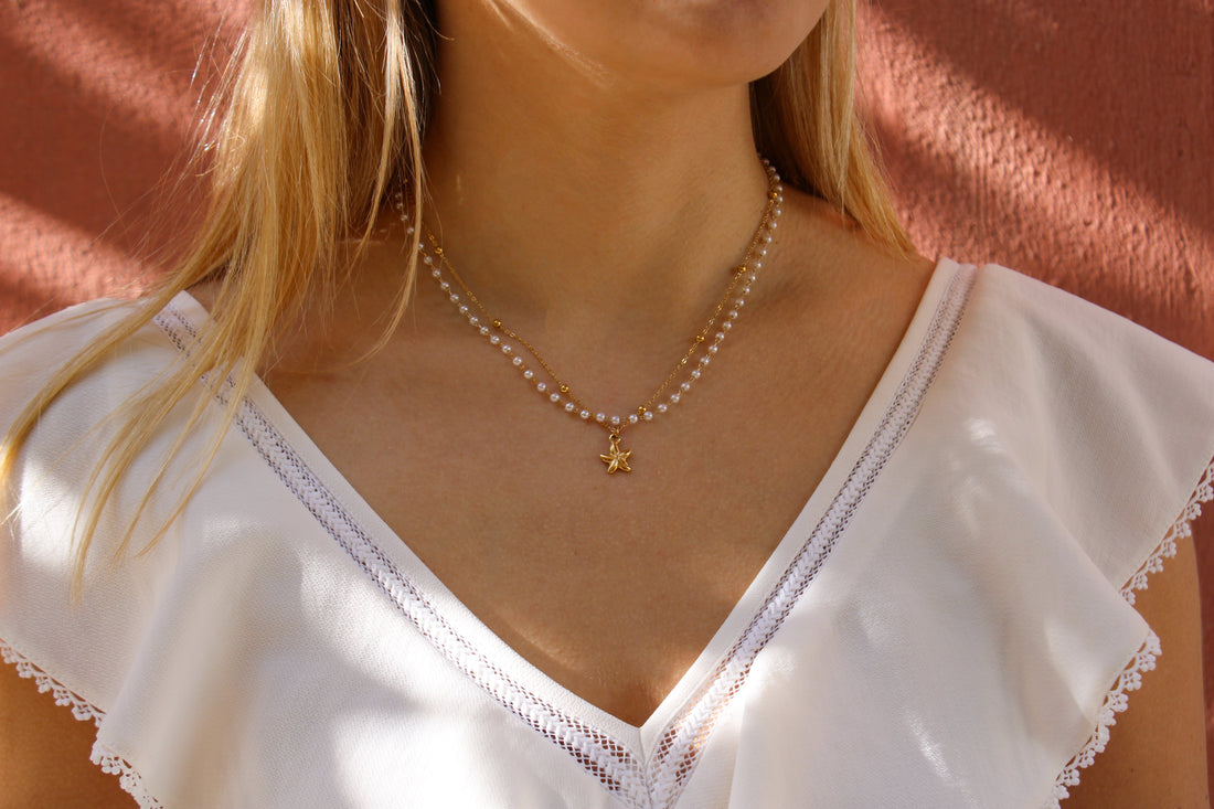 Palmyre | Collier en acier inoxydable et perles