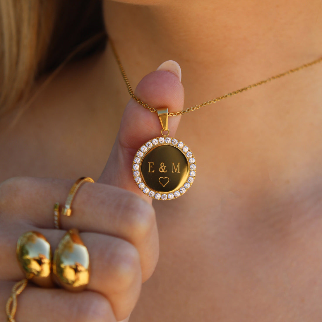 Paix | Collier gravure personnalisée en acier inoxydable et zircons