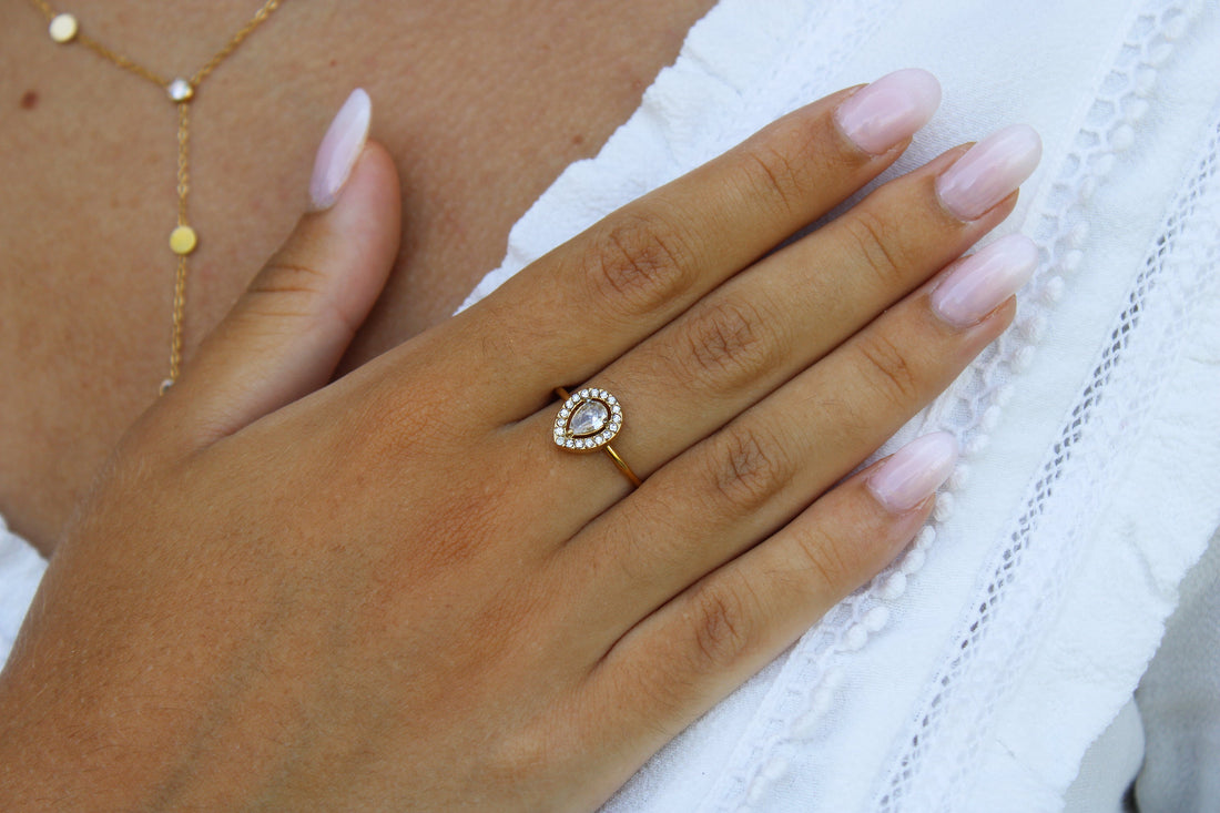 Rose | Bague en acier inoxydable et zircons