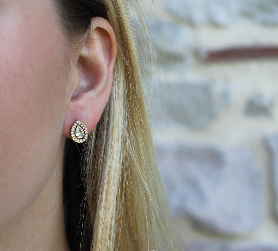 Rose | Boucles d'oreilles gouttes en acier inoxydable et zircons
