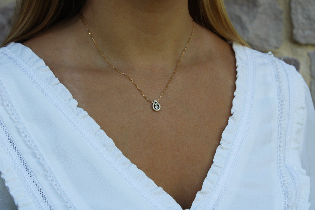Rose | Collier goutte en acier inoxydable et zircons