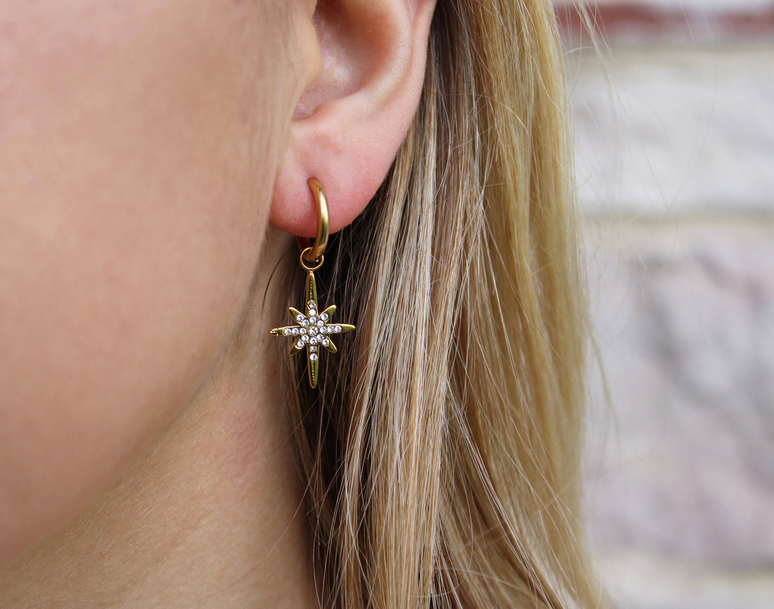 Star | Boucles d'oreilles en acier inoxydable et zircons