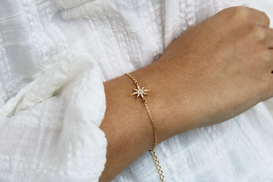 Star | Bracelet en acier inoxydable et zircons