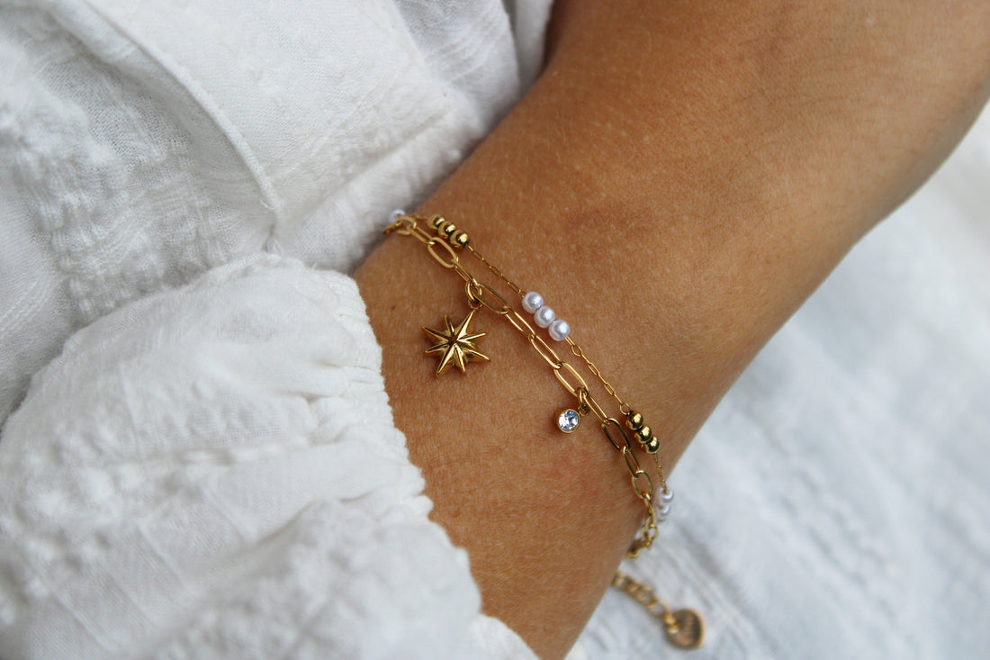 Stella | Bracelet en acier inoxydable et perles