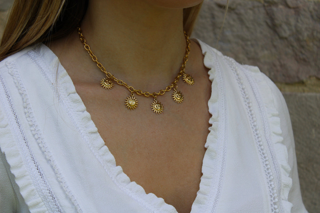 Sunny | Collier breloques soleils en acier inoxydable